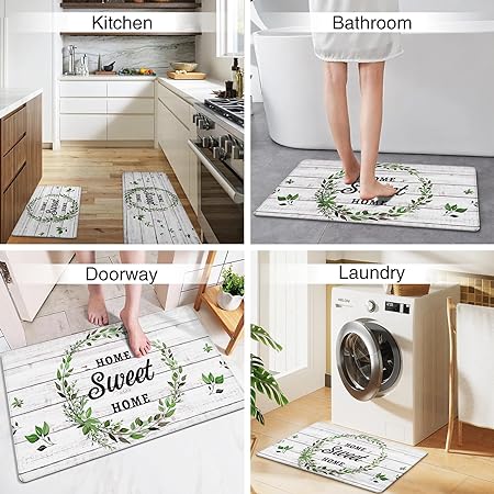 2 PCS Floral Cushioned Anti-Fatigue Kitchen Rugs, Kitchen Mats for Kitchen Floor Laundry Office