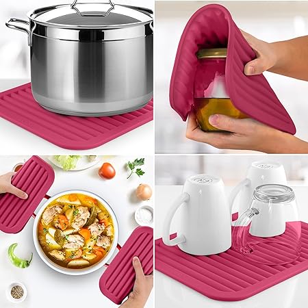 2 Pack (9"x12")Multi-Purpose & Versatile, Heat Resistant Silicone Trivets for Hot Pots and Pans - Black