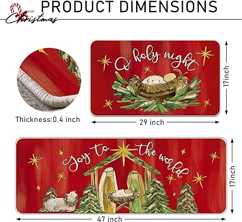 Religious Xmas Black Girl Angel African American Kitchen Mats Decor, 17x29 and 17x47 Inch