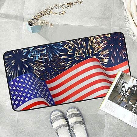 4th of July Anti Fatigue American Flag Non Slip Absorbent Floor Carpet Yoga Mat (3' in Diameter)