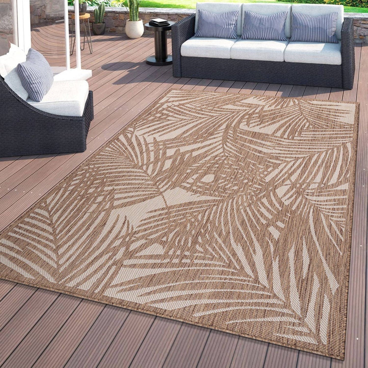 Contemporary Palm Leaf Flat Weave Rugs for Indoor/Outdoor