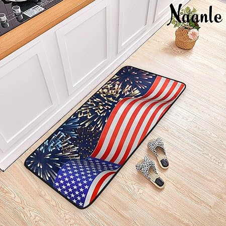 4th of July Anti Fatigue American Flag Non Slip Absorbent Floor Carpet Yoga Mat (3' in Diameter)
