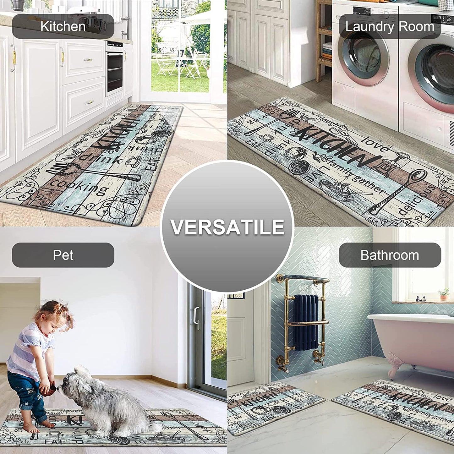 Anti Fatigue Kitchen Rug Sets 2 Piece Waterproof Non Slip Kitchen Floor Mats-17"x48"+17"x28"