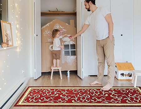Floral Design Non Slip Rubber Back Kitchen Mat Carpet (Brown, Runner (2'x10')