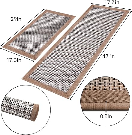 2PC Non-Skid Washable Farmhouse Standing Mat Absorbent Runner Rugs, 17.3"x 47"+17.3"x 29"(Black)