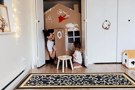 Floral Design Non Slip Rubber Back Kitchen Mat Carpet (Brown, Runner (2'x10')