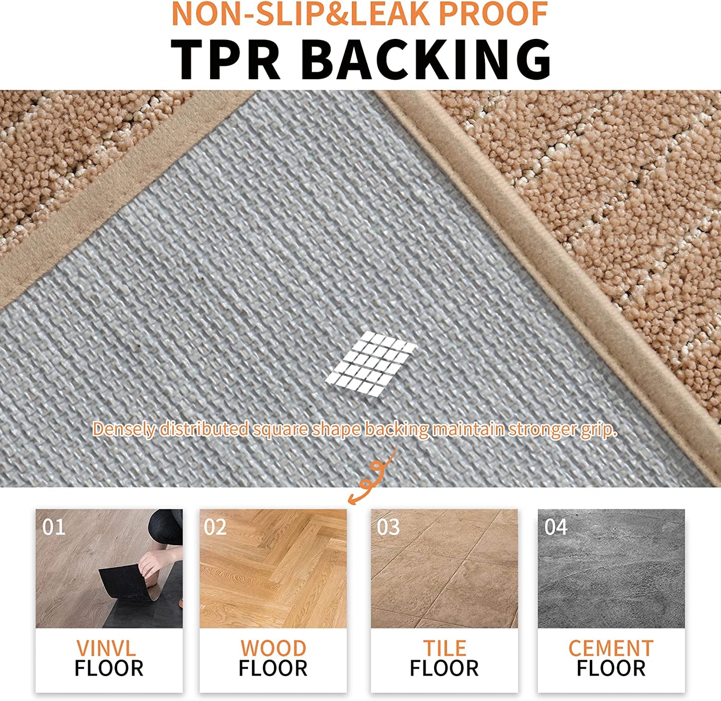 Non Skid Washable TPR Backing 100% Polyester Kitchen Mat Set of 2 Absorbent - 20x30inch/20x48inch