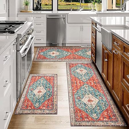 Boho Farmhouse Non Slip Washable Kitchen Area Rug Sets 3