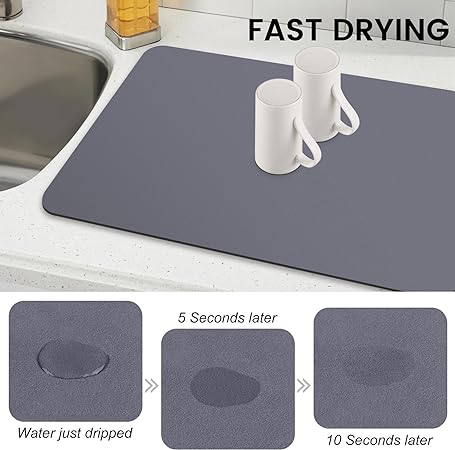 Dish Drying Mat Super Absorbent Drying Mat Large Dish Drying Mats for Kitchen Counter Easy clean Dish Mat Kitchen Drying Mat 15"x 18" Black