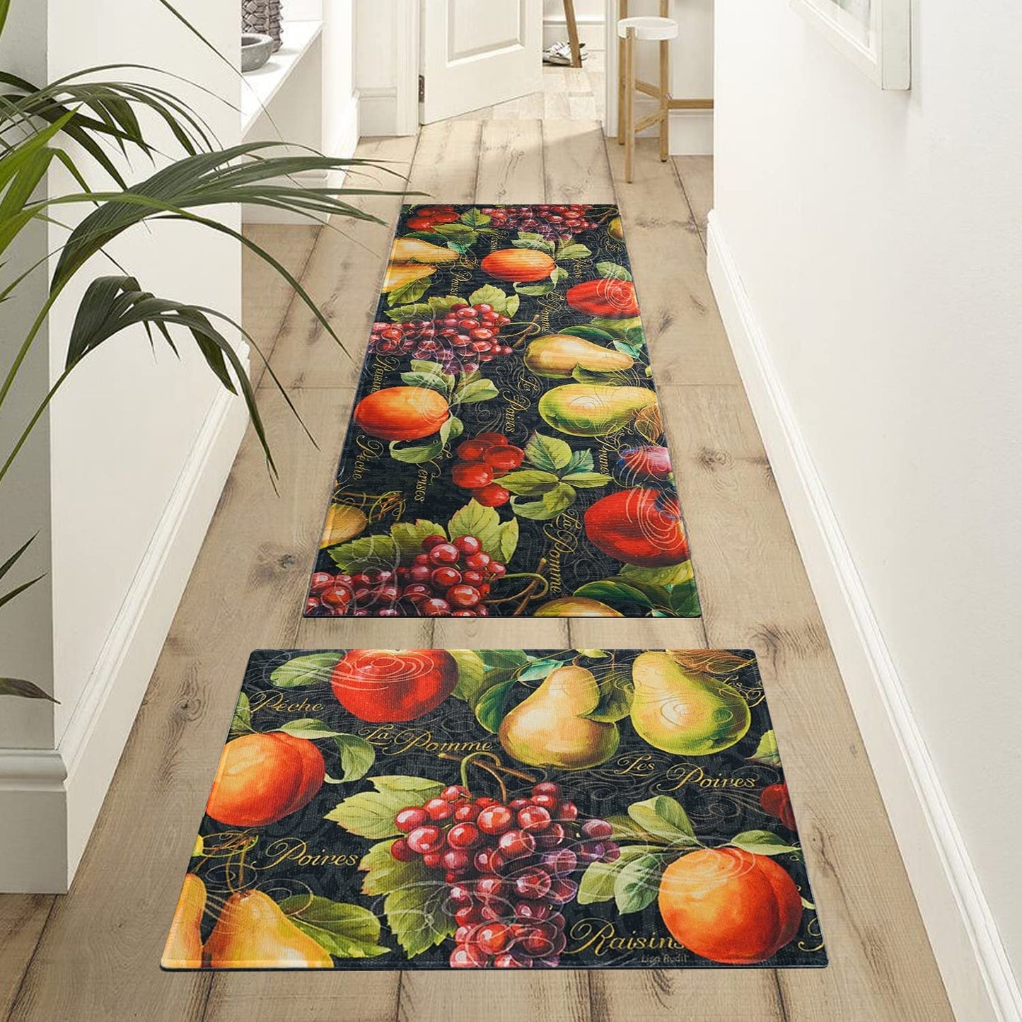 Vintage Mushroom Set of 2, Non Skid Washable Kitchen Mat - (17"x48"+17"x30")