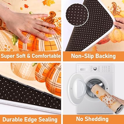 Fall Decor Kitchen Mats Cushioned Anti Fatigue 2 Pieces, 17''x29''+17''x47''