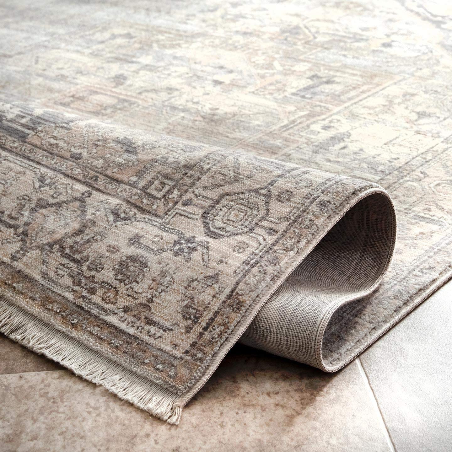 Ethel Medallion Fringe Area Rug, Sliver