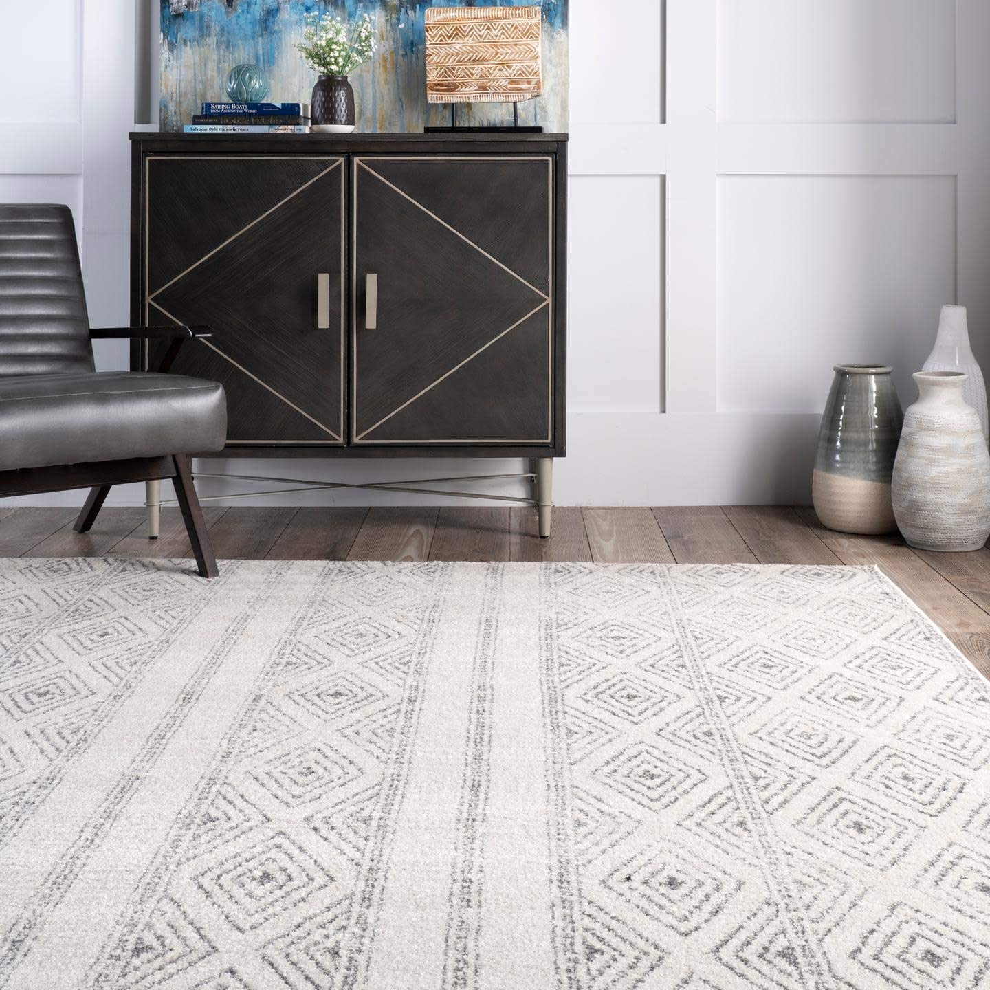 Diamond Pattern Ivory Grey Soft Area Rug