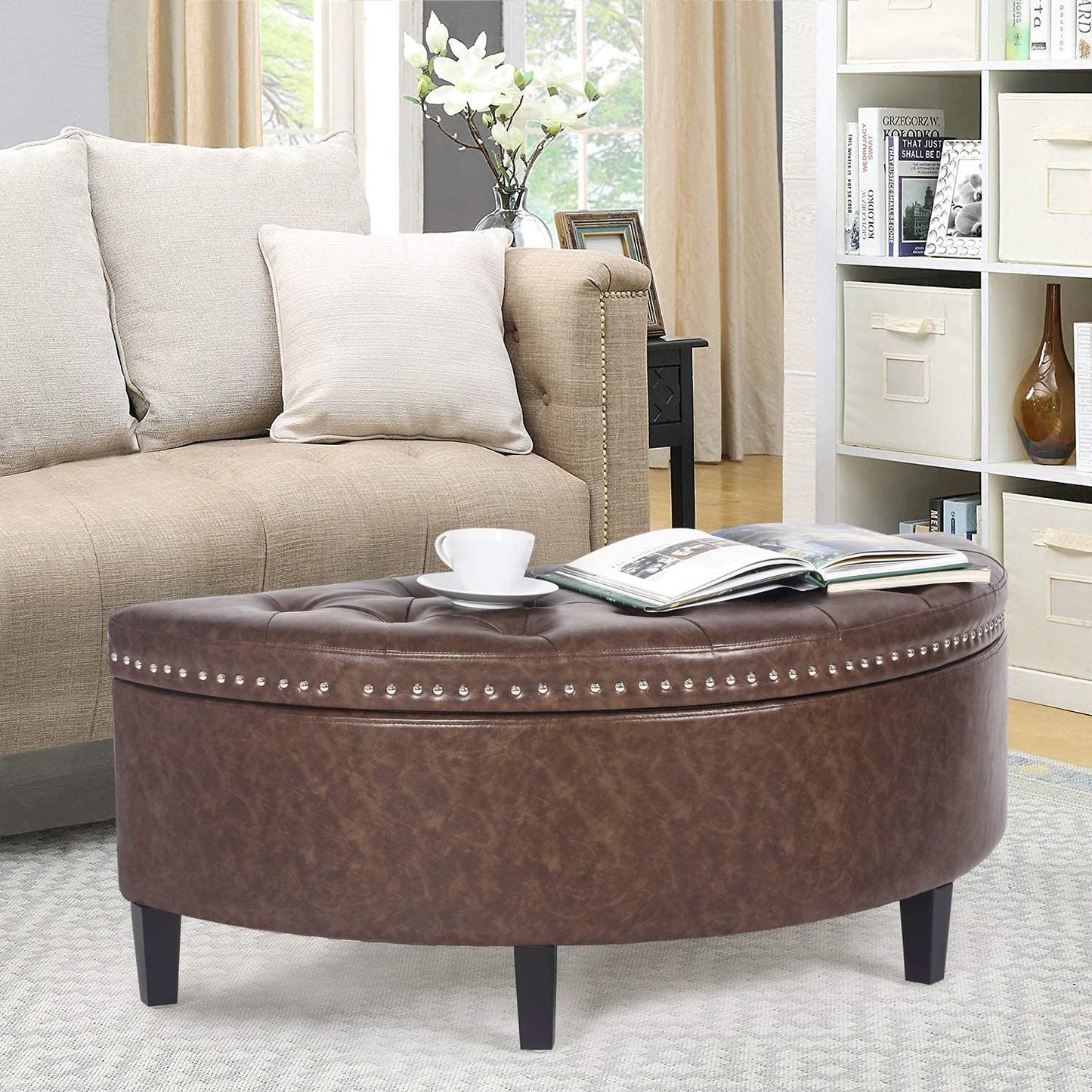 Storage Ottoman Bench Tufted Half Moon Bench for Entryway Living Room