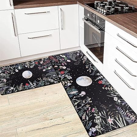 Mushroom Kitchen Cushioned Anti Fatigue Cute Botanical Moon Waterproof Standing Desk Mat