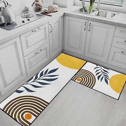 Mid Century Boho Home Kitchen Rugs and Mats Non Skid Washable Set of 2,