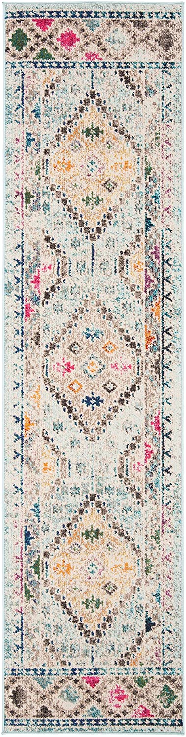 Boho Diamond Distressed Area Rug, Blue/Yellow