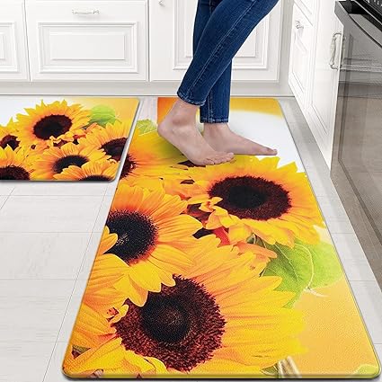 Modern Art Non Slip, Abstract Painting Cushioned Anti Fatigue, Waterproof Kitchen Mats, 18'' x 48'' + 18'' x 30''