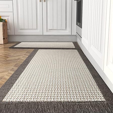 Set of 2 Twill Non Skid Washable Farmhouse Kitchen Floor Mats, 20"x32 + 20"x48