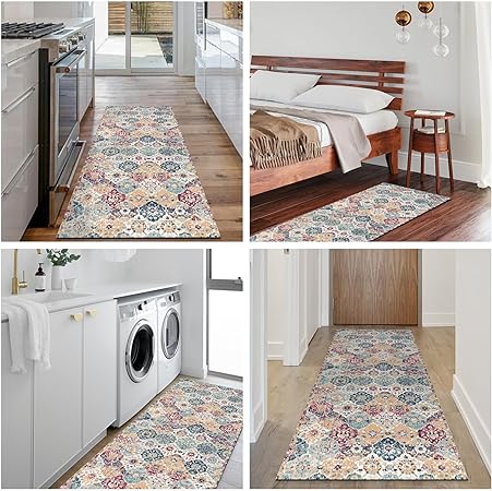 Boho Vintage Tebriz Non Slip Washable Cushioned Waterproof Rugs for Kitchen, 20 x 48