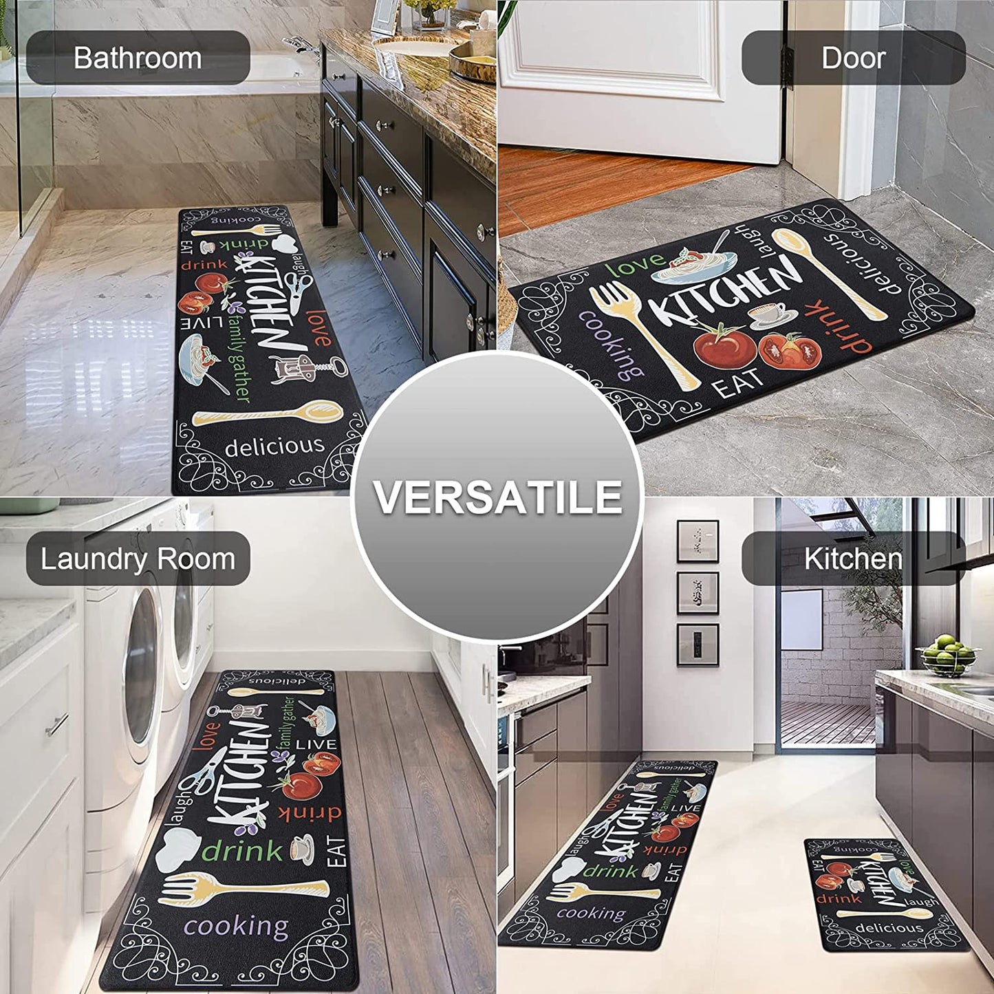 Anti Fatigue Kitchen Rug Sets 2 Piece Waterproof Non Slip Kitchen Floor Mats-17"x48"+17"x28"