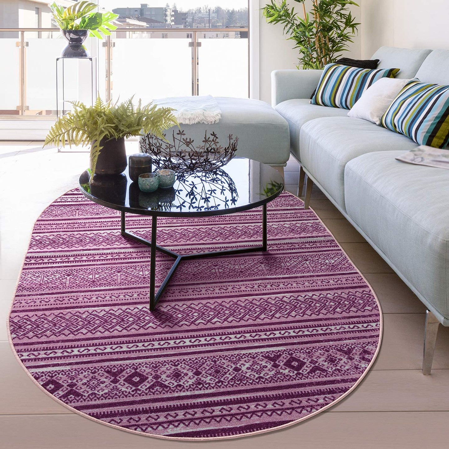 Moroccan Geometric Low Profile Pile Indoor Area Rugs Purple