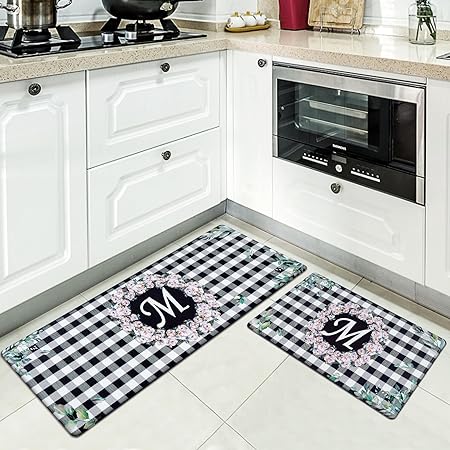 2 PCS Floral Cushioned Anti-Fatigue Kitchen Rugs, Kitchen Mats for Kitchen Floor Laundry Office
