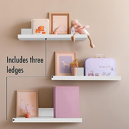 14" White Floating Shelves for Wall - Composite Wood Shelves for Wall Storage, Set of 3