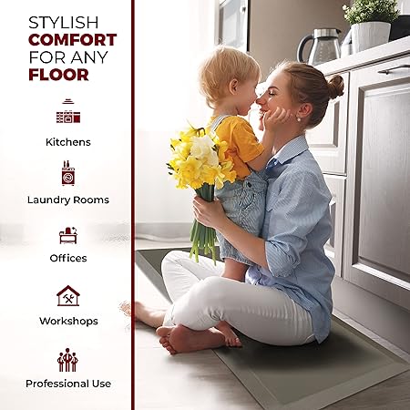 3/4" Thick, Waterproof Non Slip Anti Fatigue Heavy Duty PVC Ergonomic Foam Mat, Beige