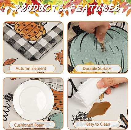 Farmhouse Kitchen Rugs and Mats 2 Piece Non Skid Fall Car Kitchen Floor Mats PVC Cushioned Comfort Standing Mats for Autumn Thanksgiving Decoraion, 17.3"×28"+ 17.3"×47"