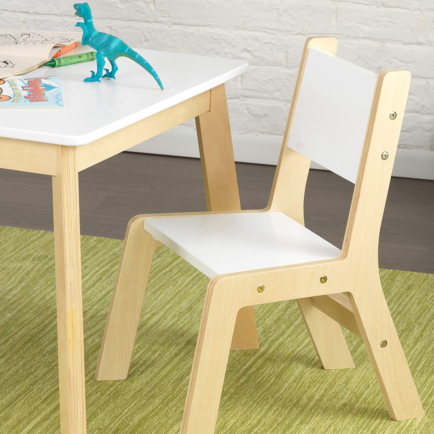 Wooden Modern Table & 2 Chair Set, Children's Furniture, White & Natural