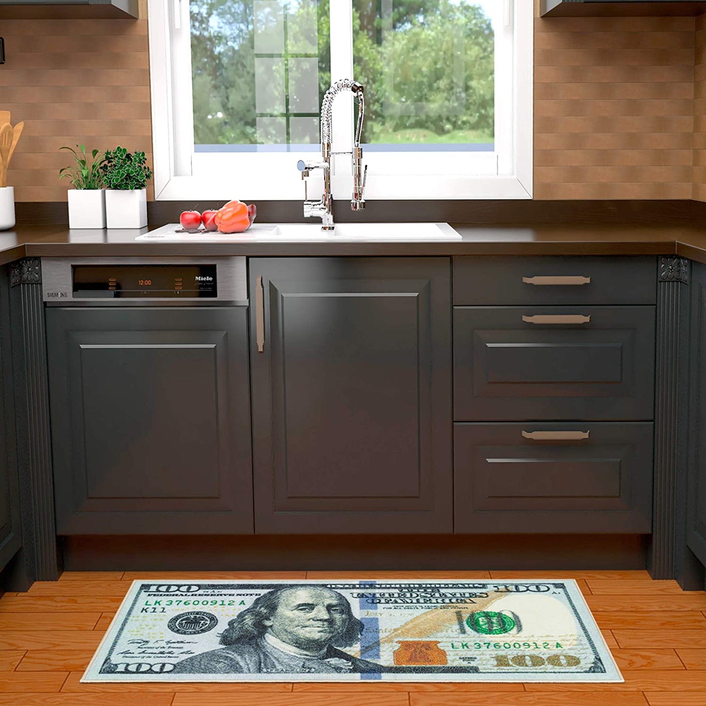 Hundred Dollar Bill Runner Rug, 22" x 53', Multicolor