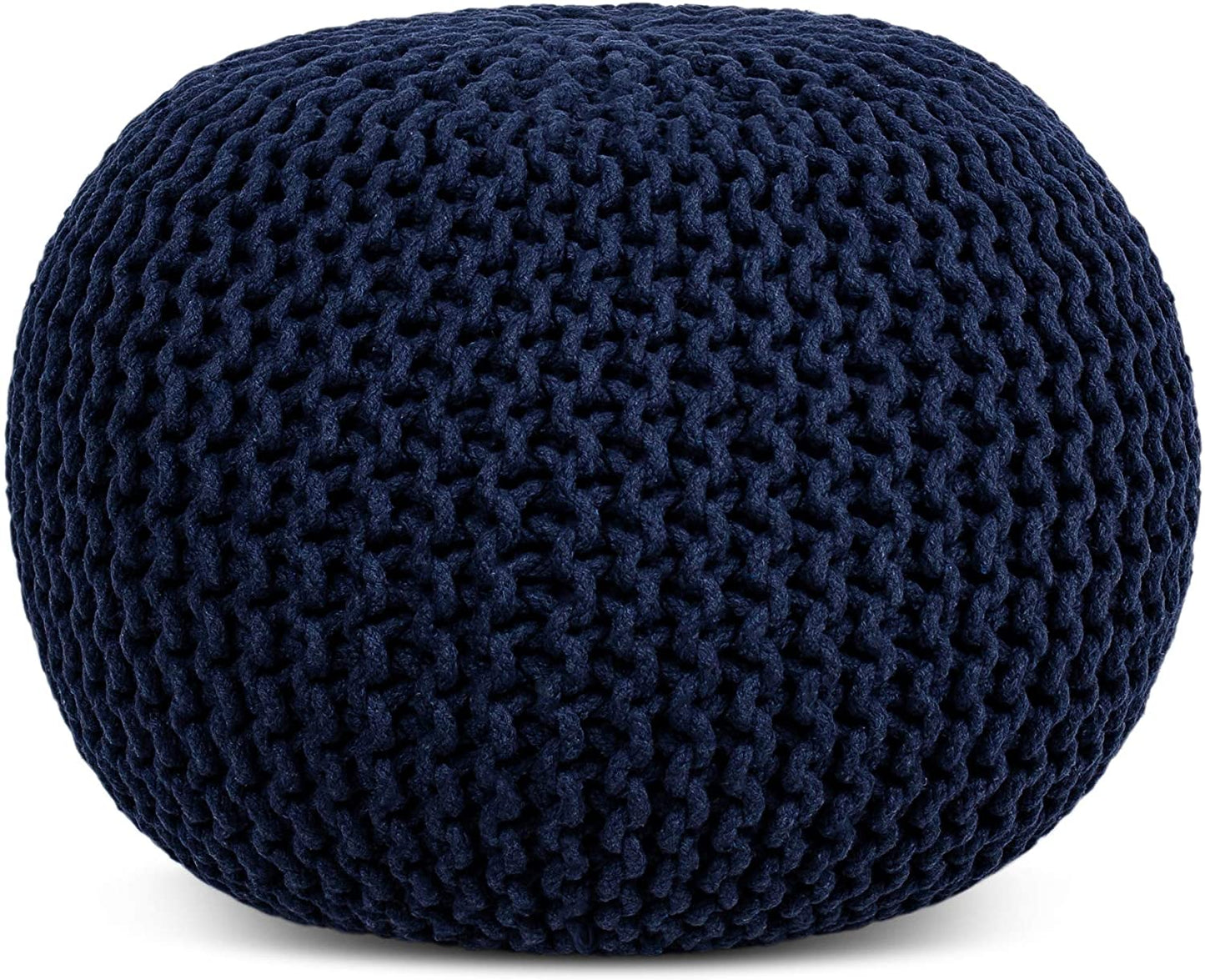 Round Pouf Foot Stool Ottoman - Knit Bean Bag Floor Chair - Cotton Braided Cord - Great for The Living Room, Bedroom and Kids Room - Small Furniture