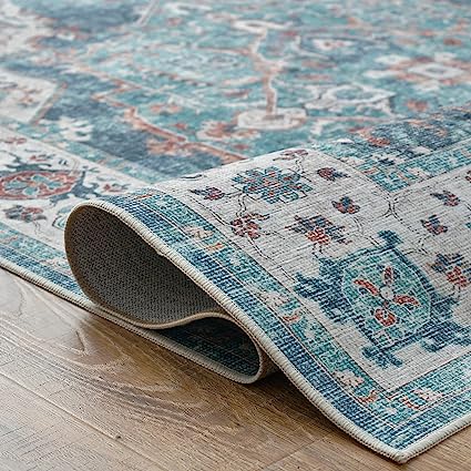 Indoor Floor Print Distressed Carpet Gray Multi Thin Area Rug