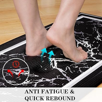 Anti-Fatigue Black and White Modern Non Slip Washable, Cushioned Kitchen Mats, 18 x 30 Inch
