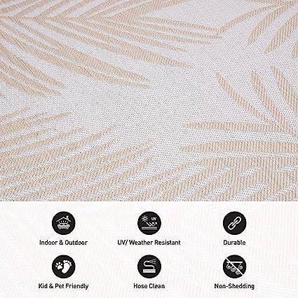Contemporary Distressed Leaves Textured Flat Weave Easy Cleaning Outdoor Rugs