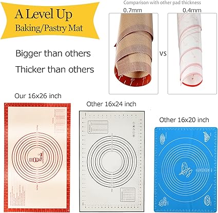 Non-slip Silicone Pastry Mat Extra Large with Measurements 16''By 26'' for Silicone Baking Mat, Counter Mat, Dough Rolling Mat,Oven Liner,Fondant/Pie Crust Mat