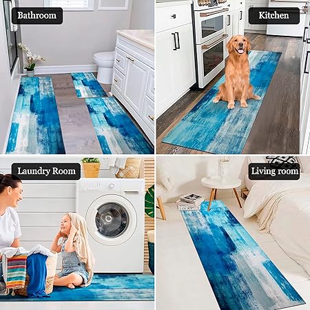 Boho Farmhouse Non Slip Washable Kitchen Area Rug Sets 3