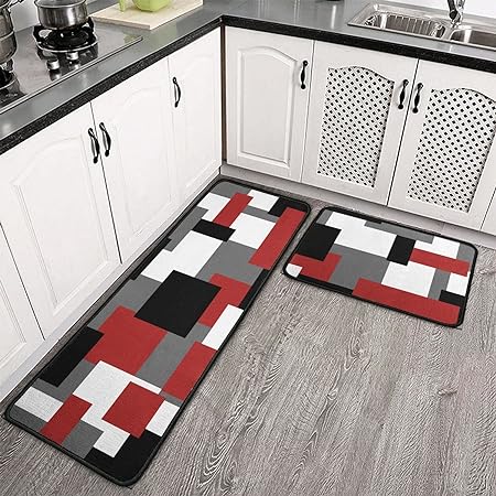 Sets of 2,Abstract Waterproof Art Kitchen Decoration Non-Slip Absorbent Mats, 17x30+17x48inch