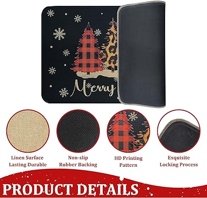 Buffalo Plaid Red Truck Christmas Kitchen Rugs and Mats Set of 2,17"x47"+17"x30"