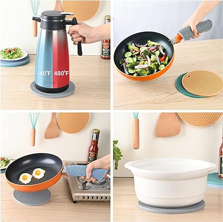 Silicone Trivets for Hot Dishes, Multi Purpose Heat Resistant Mats Set of 6 Black