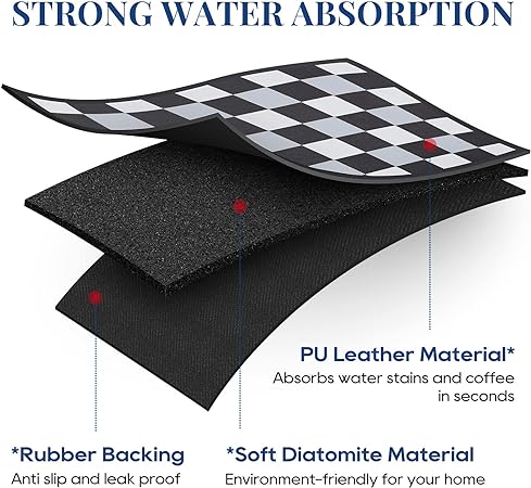 Absorbent Washable Coffee Mat, Espresso Machine Dish Rack - Black White Small 11.8"x15.7"