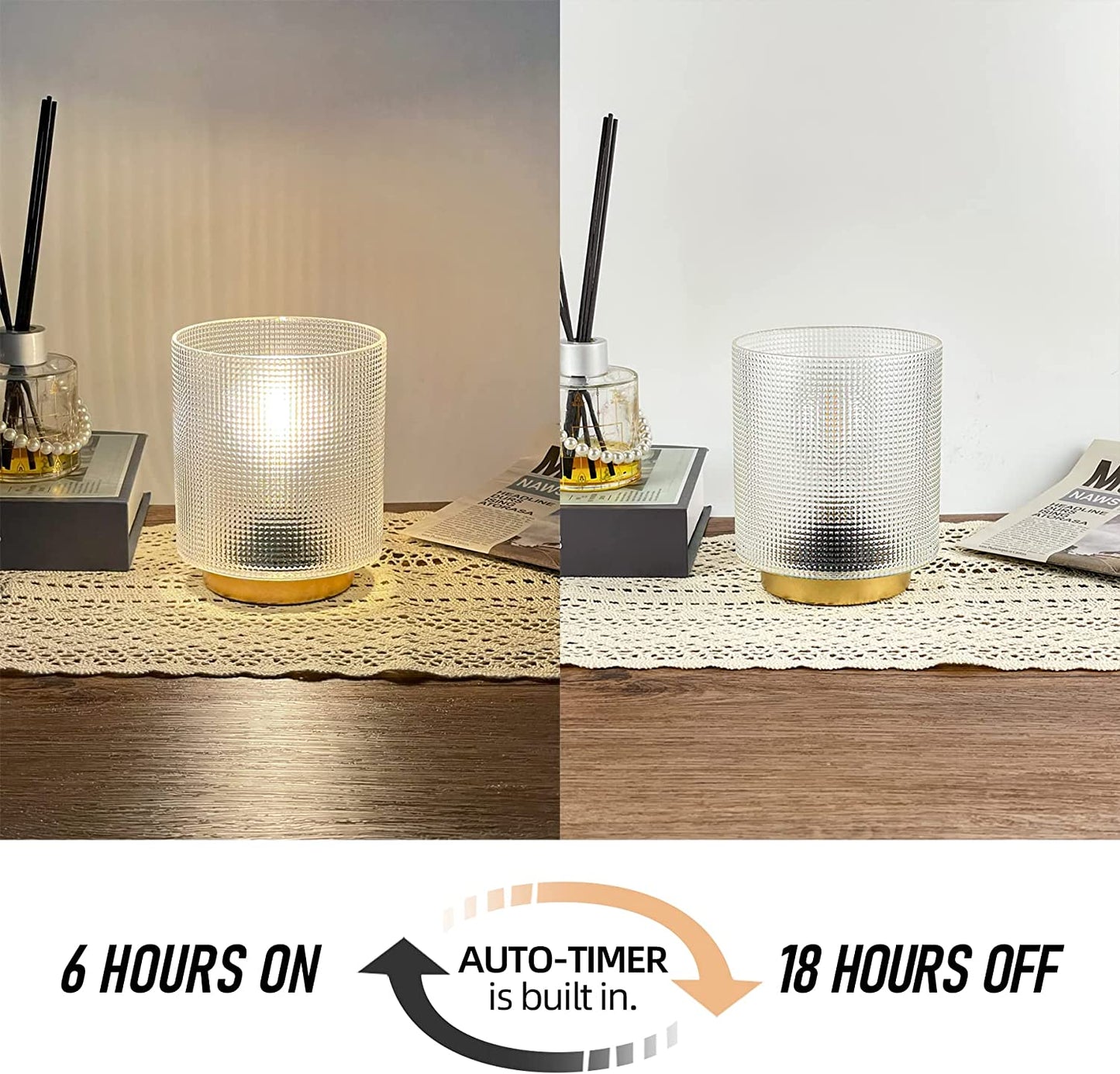 Battery Operated Lamp with Timer, Glass Cordless Lamp