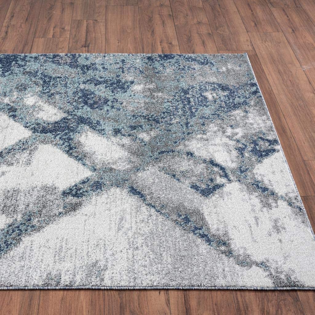 Lagos Collection Blue Art Deco Soft Area Rug
