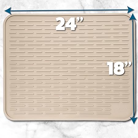 Extra Large, Waterproof Pet Feeding XXL Silicone Dish Drying Mat, (Beige) 24" x 18"