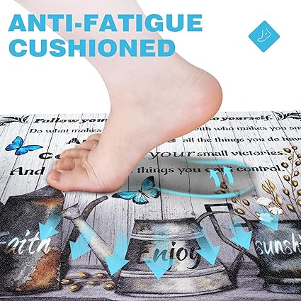 Modern Art Non Slip, Abstract Painting Cushioned Anti Fatigue, Waterproof Kitchen Mats, 18'' x 48'' + 18'' x 30''