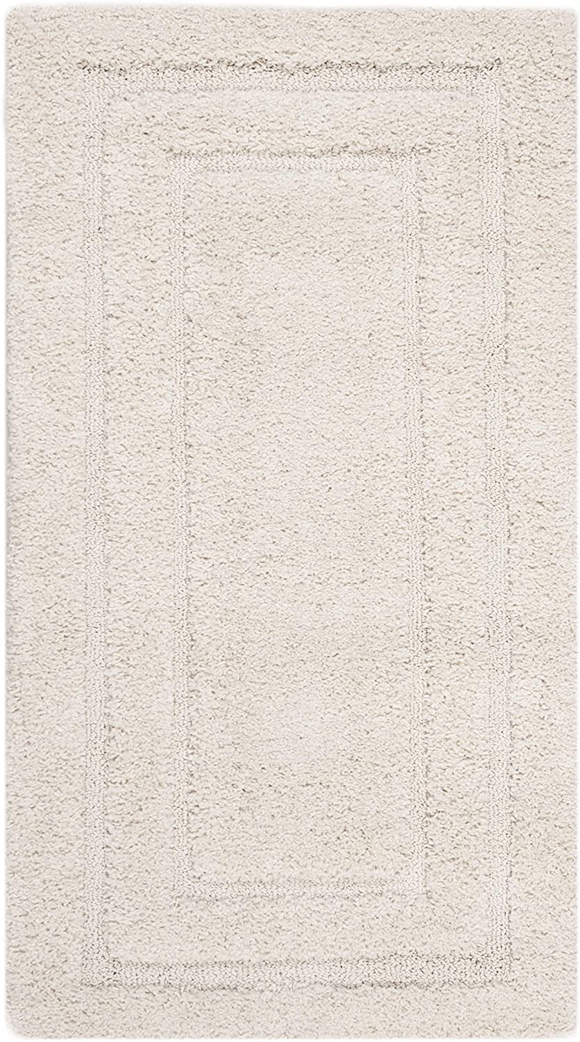 Cream Box Border Textured Thick Shag Area Rug