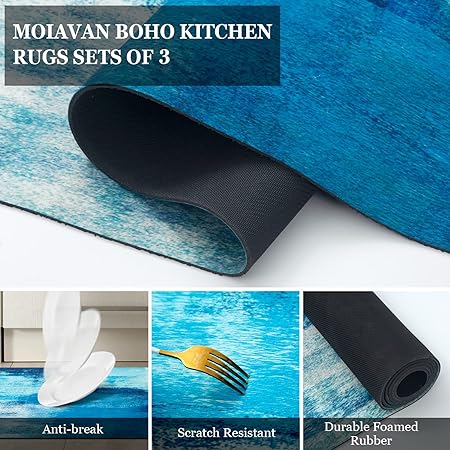 Boho Farmhouse Non Slip Washable Kitchen Area Rug Sets 3