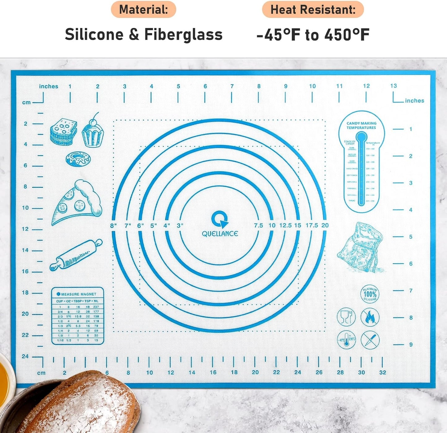Baking Mat for Rolling Dough Non Slip Extra Large with Measurement, Kitchen Counter Mat for Pie Crust, Pizza and Cookies