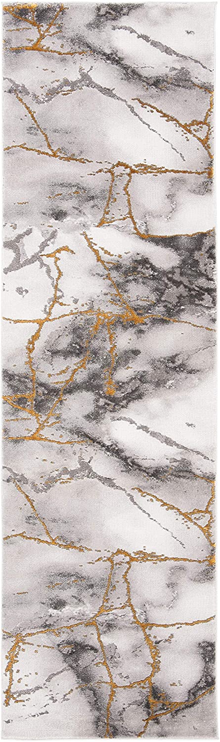 Modern Abstract Area Rug,  Grey/Gold